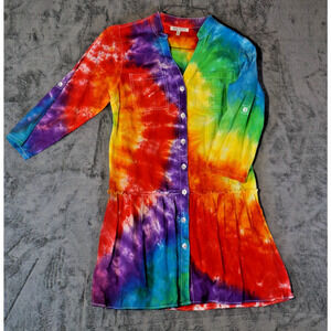 Speed Control New York Artisan Hand Dyed Rainbow Tie‑Dye Shirt Dress Size L